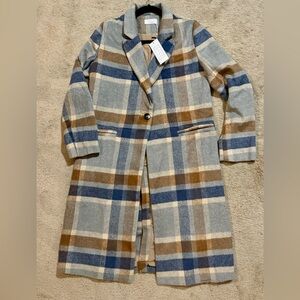 Sage The Label Plaid Coat, blue & light brown, size XS